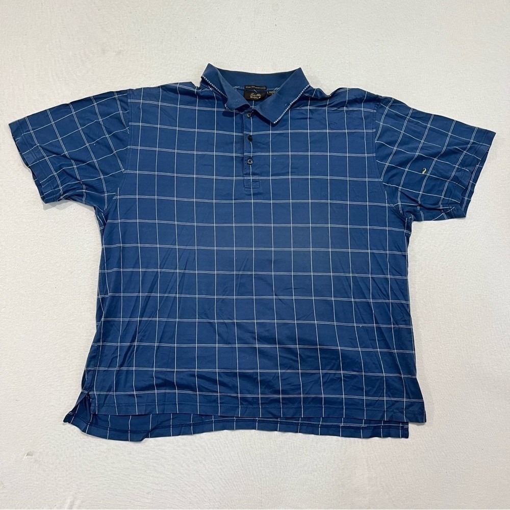 Tasso Ella Gold men Blue Plaid Polo hirt Double Mercerized Cotton Size Large